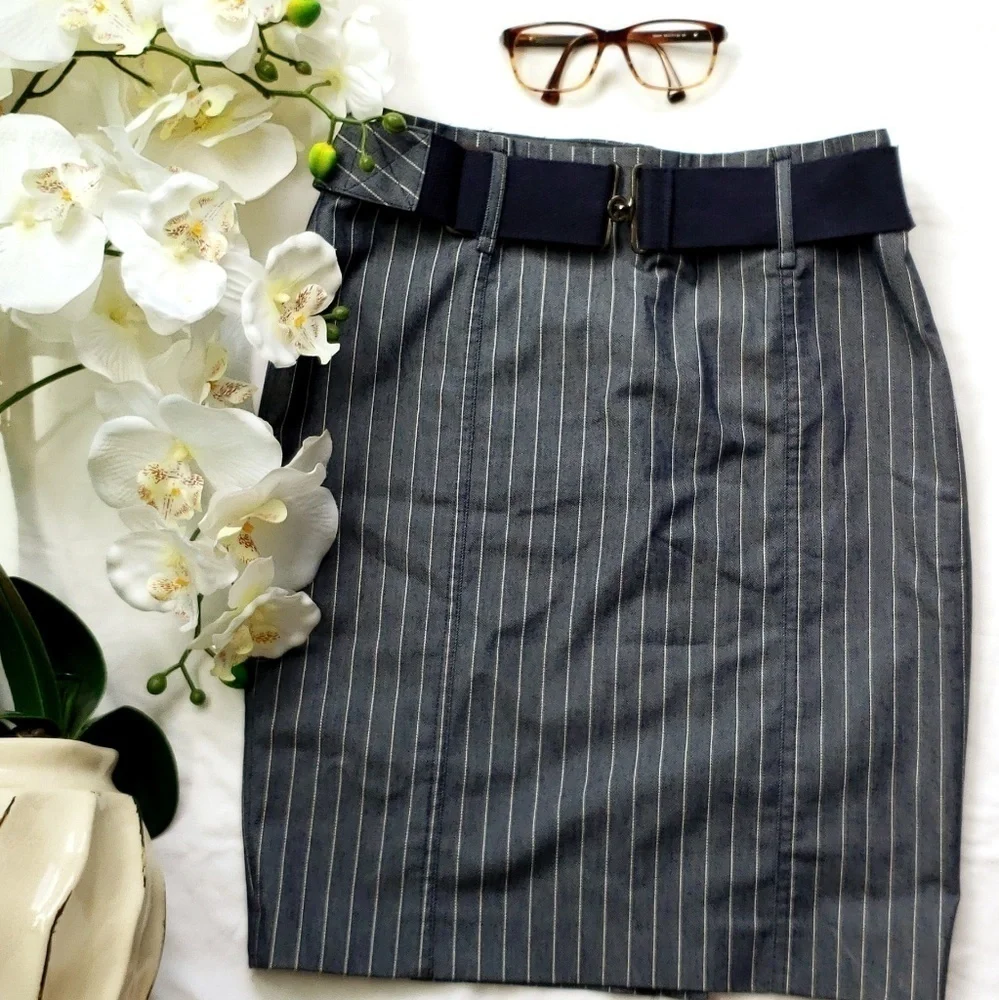 Cute stripe denim knee length skirt - Picture 2 of 5